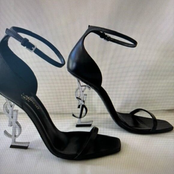 Saint Laurent Leather Opyum Logo Heel Sandals size 37 - Picture 1 of 6